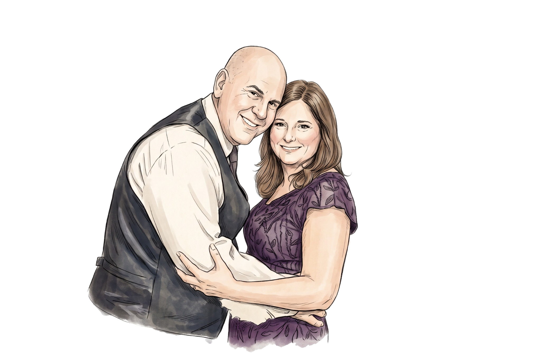 Illustrated portrait of Rachel and Mark